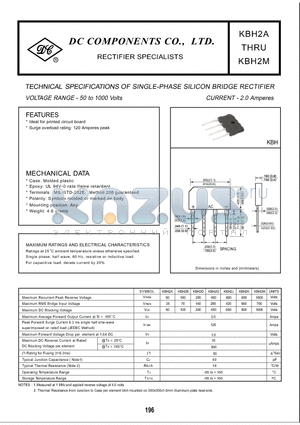 KBH2M datasheet - TECHNICAL SPECIFICATIONS OF SINGLE-PHASE SILICON BRIDGE RECTIFIER