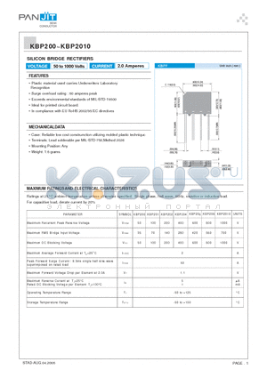 KBP208 datasheet - SILICON BRIDGE RECTIFIERS