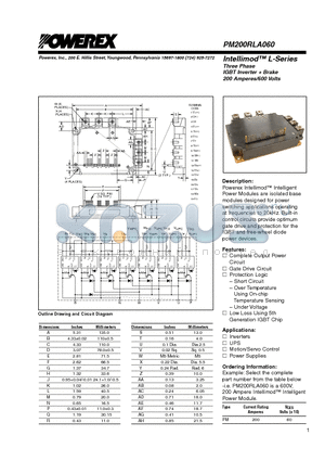 PM200RLA060 datasheet - Intellimod L-Series Three Phase IGBT Inverter  Brake 200 Amperes/600 Volts