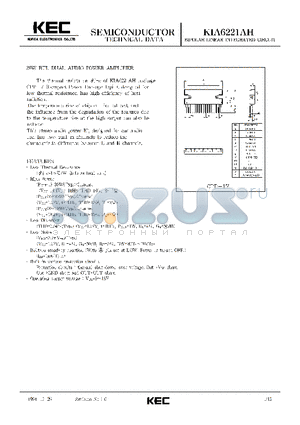 KIA6221AH datasheet - BIPOLAR LINEAR INTEGRATED CIRCUIT (30W BTL DUAL AUDIO POWER AMPLIFIER)