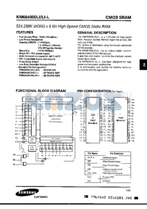 KM684000LI-7 datasheet - 524,288K WORD x 8 BIT HIGH SPEED CMOS STATIC RAM