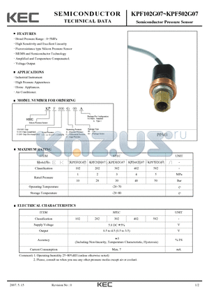 KPF502G07 datasheet - Semiconductor Pressure Sensor