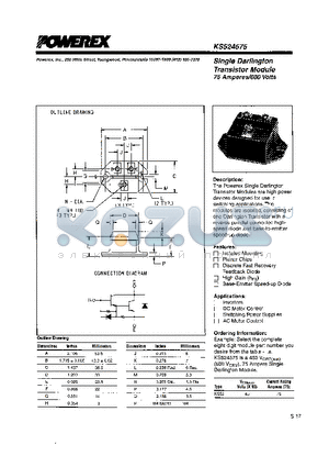 KS524575 datasheet - Single Darlington Transistor Module (75 Amperes/600 Volts)