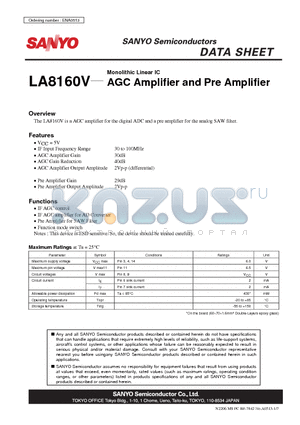 LA8160V datasheet - Monolithic Linear IC AGC Amplifier and Pre Amplifier