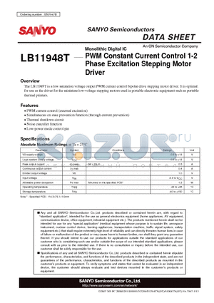 LB11948T datasheet - PWM Constant Current Control 1-2 Phase Excitation Stepping Motor Driver