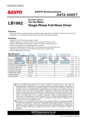 LB1862_09 datasheet - For Fan Motor Single-Phase Full-Wave Driver