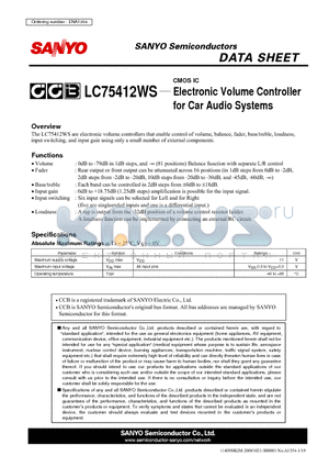 LC75412WS datasheet - Electronic Volume Controller for Car Audio Systems