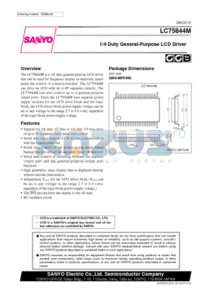 LC75844M datasheet - 1/4 Duty General-Purpose LCD Driver