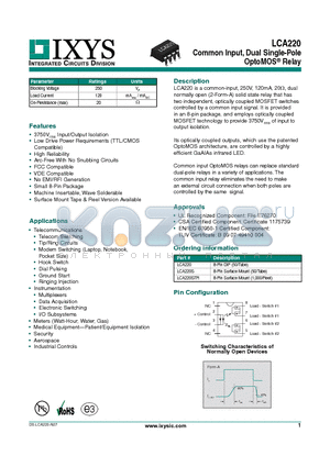 LCA220STR datasheet - Common Input, Dual Single-Pole OptoMOS Relay