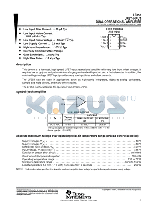 LF353D datasheet - JFET-INPUT DUAL OPERATIONAL AMPLIFIER