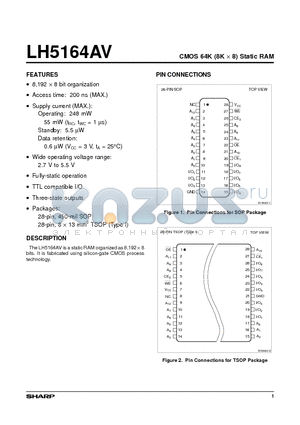 LH5164AV datasheet - CMOS 64K (8K x 8) Static RAM