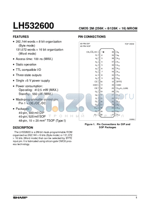 LH532600 datasheet - CMOS 2M (256K x 8/128K x 16) MROM