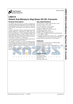 LM2619 datasheet - 500mA Sub-Miniature Step-Down DC-DC Converter