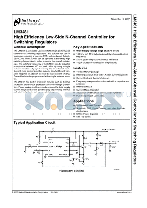 LM3481 datasheet - High Efficiency Low-Side N-Channel Controller for Switching Regulators