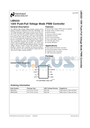 LM5033SD datasheet - 100V Push-Pull Voltage Mode PWM Controller