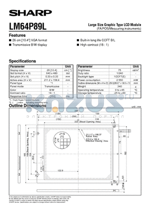 LM64P89 datasheet - Large Size Graphic Type LCD Module(FA/POS/Measuring instruments)