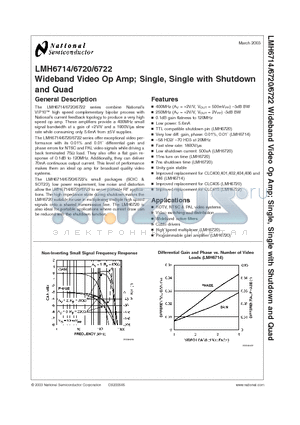 LMH6720MFX datasheet - Wideband Video Op Amp; Single, Single with Shutdown and Quad