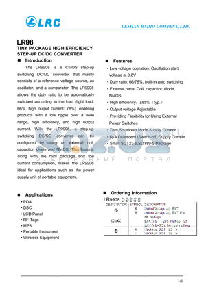 LR9908 datasheet - TINY PACKAGE HIGH EFFICIENCY STEP-UP DC/DC CONVERTER