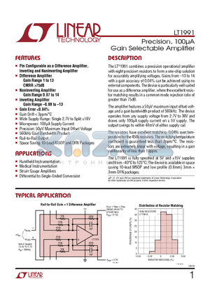 LT6013 datasheet - Precision, 100lA Gain Selectable Amplifier