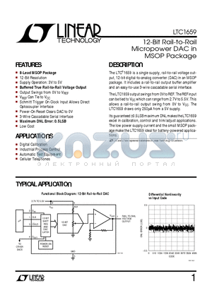 LTC1659CS8 datasheet - 12-Bit Rail-to-Rail Micropower DAC in MSOP Package