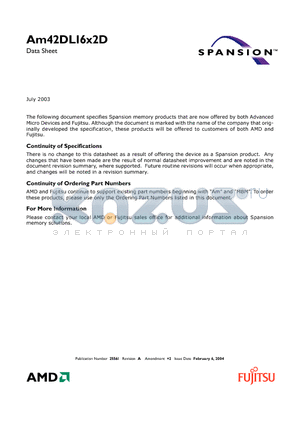 M42000000K datasheet - Am29DL16xD 16 Megabit (2 M x 8-Bit/1 M x 16-Bit) CMOS 3.0 Volt-only, Simultaneous Operation Flash Memory and 2 Mbit (128 K x 16-Bit) Static RAM