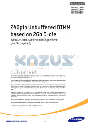 M391B5773DH0 datasheet - 240pin Unbuffered DIMM based on 2Gb D-die