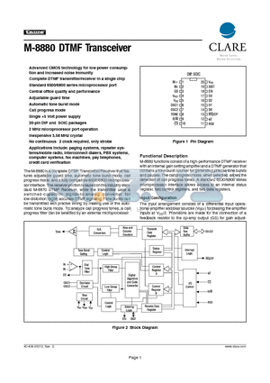 M-8880 datasheet - M-8880 DTMF Transceiver