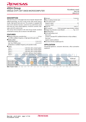 M34524EDFP datasheet - SINGLE-CHIP 4-BIT CMOS MICROCOMPUTER