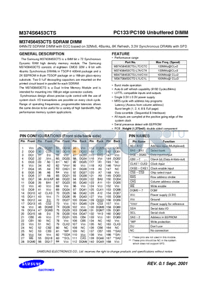 M347S6453CTS-C7C datasheet - M374S6453CTS PC133/PC100 Unbuffered SDRAM DIMM