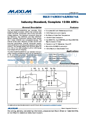 MAX174_11 datasheet - Industry-Standard, Complete 12-Bit ADCs