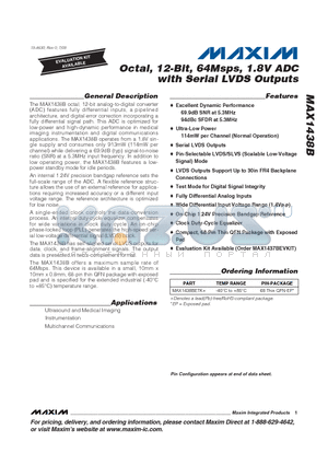 MAX1438B datasheet - Octal, 12-Bit, 64Msps, 1.8V ADC with Serial LVDS Outputs