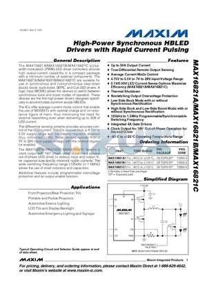 MAX16821AATI+ datasheet - High-Power Synchronous HBLED Drivers with Rapid Current Pulsing
