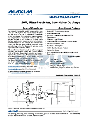 MAX44252 datasheet - 20V, Ultra-Precision, Low-Noise Op Amps
