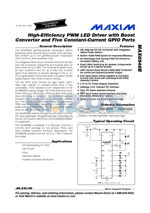 MAX6948BGWA+ datasheet - High-Efficiency PWM LED Driver with Boost Converter and Five Constant-Current GPIO Ports