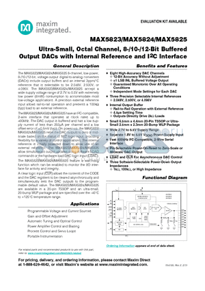 MAX5824 datasheet - Ultra-Small, Octal Channel, 8-/10-/12-Bit Buffered Output DACs with Internal Reference and I2C Interface