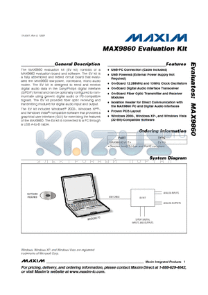 MAX9860EVKIT+ datasheet - Evaluation Kit