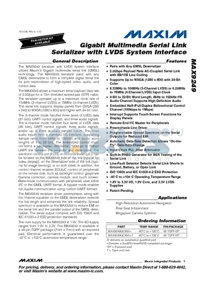 MAX9249 datasheet - Gigabit Multimedia Serial Link Serializer with LVDS System Interface