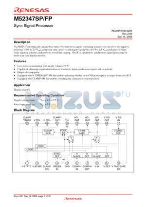 M52347SP datasheet - Sync Signal Processor
