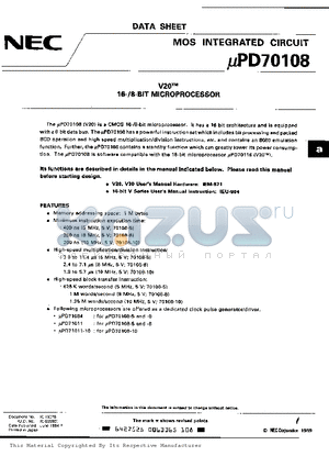 UPD70108L-10 datasheet - 16-/8- Bit Microprocessor