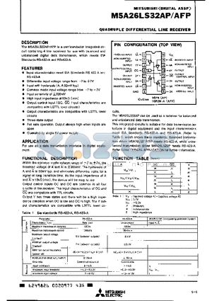 M5A26LS32AP datasheet - QUADRUPLE DIFFERENTIAL LINE RECEIVER