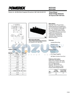 ME701203 datasheet - Three-Phase Diode Bridge Modules (30 Amperes/1200-1600 Volts)