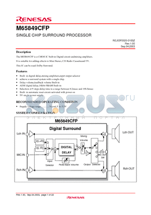 M65849CFP datasheet - SINGLE CHIP SURROUND PROCESSOR