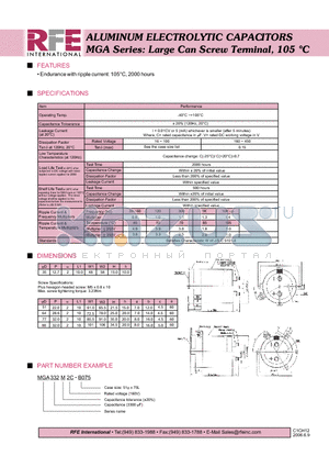 MGA332M2C-B075 datasheet - ALUMINUM ELECTROLYTIC CAPACITORS MGA Series: Large Can Screw Terminal, 105 `C