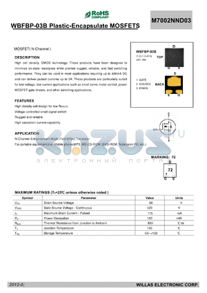M7002NND03 datasheet - WBFBP-03B Plastic-Encapsulate MOSFETS