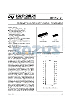 M74HC181B1R datasheet - ARITHMETIC LOGIC UNIT/FUNCTION GENERATOR