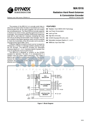 MA1916 datasheet - Radiation Hard Reed-Solomon & Convolution Encoder