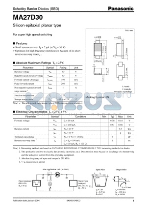 MA27D30 datasheet - Schottky Barrier Diodes (SBD) Silicon epitaxial planar type