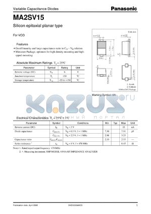 MA2SV15 datasheet - Silicon epitaxial planar type