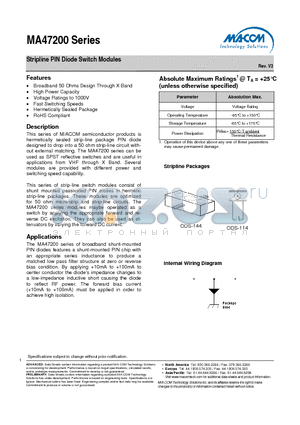 MA47208 datasheet - Stripline PIN Diode Switch Modules