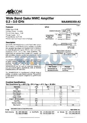MAAM02350-A2G datasheet - Wide Band GaAs MMIC Amplifier 0.2-3.0GHz